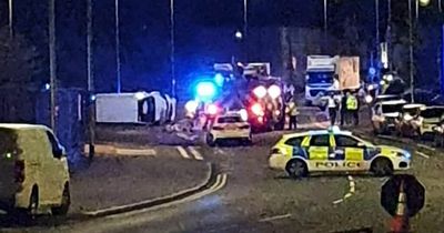 Car flips on side in terrifying Scots road crash as man rushed to hospital