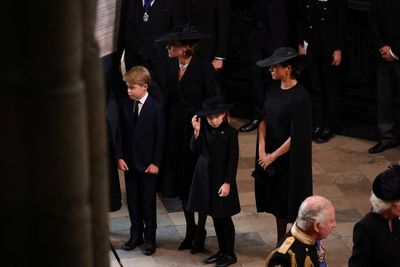 Prince George and Princess Charlotte join Princess of Wales to walk behind coffin at Queen’s funeral