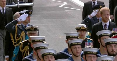 Moment Prince William salutes during Queen's funeral procession as Harry and Andrew banned