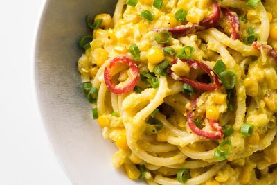 Fresh corn makes a creamy pasta sauce with no cream