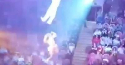 Crowd screams as trapeze artist misses husband's hand and plunges 16ft to ground