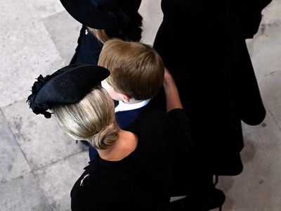 Sophie, Countess of Wessex comforts Prince George following Queen’s funeral service