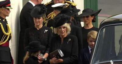 Meghan Markle's sweet gesture to Princess Charlotte as they leave Westminster Abbey after Queen's funeral