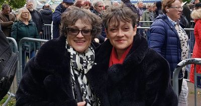 The Shining twins, Lisa and Louise Burns, queued for hours to pay tribute to the Queen