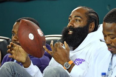 Watch: Darius Slay autographs football for James Harden after dominating the Vikings