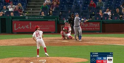 Phillies catcher Garrett Stubbs hilariously struck out a Blue Jay with a shocking fastball after a 37 MPH eephus