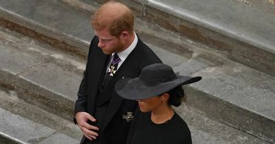 Prince Harry's supportive gesture to wife Meghan noticed by guest at Queen's funeral