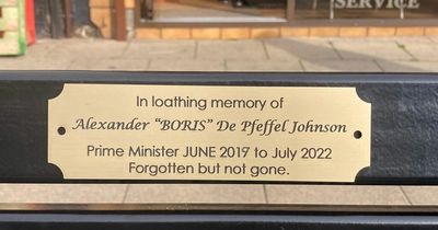 Bench plaque 'in loathing memory' of Boris Johnson causes a stir in Greater Manchester town