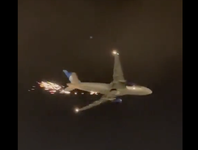 Video shows sparks flying from United Airlines flight forced to emergency land in Newark