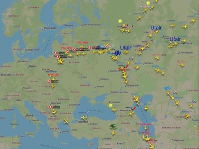 Timelapse video shows planes leaving Russia as thousands attempt to flee the country