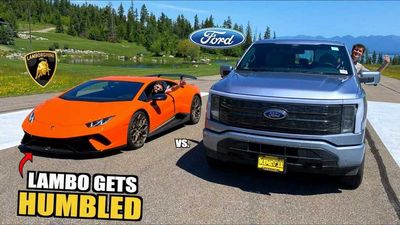 Watch Ford F-150 Lightning Electric Truck Race Lambo Huracan