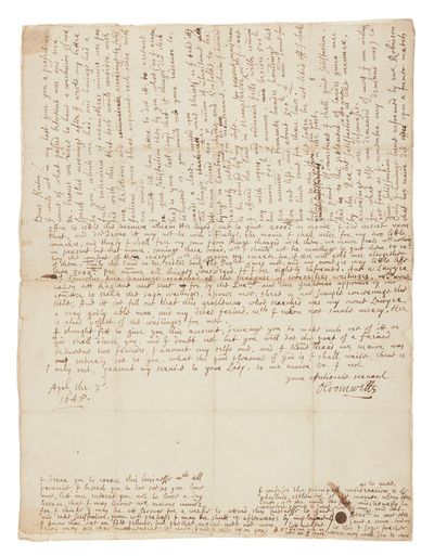 Rare letter written by Oliver Cromwell to be auctioned in Edinburgh