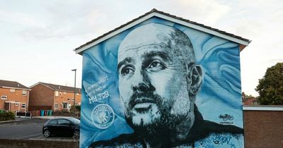 Pep Guardiola mural defaced with 'MUFC' graffiti near the Etihad is cleaned up
