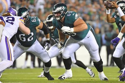 Landon Dickerson questionable for Eagles matchup vs. Commanders with a foot injury
