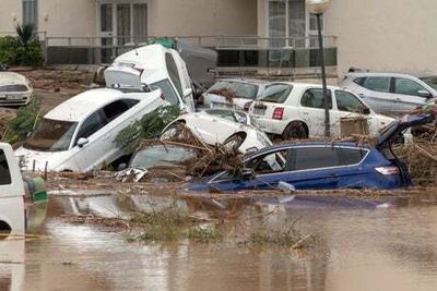 Spain: Cars submerged under water after heavy rainfall
