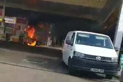 Shocking moment car bursts into flames at petrol station in Dagenham