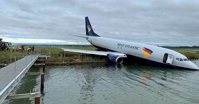 Plane 'blown off runway' during landing and narrowly escapes plunging into lake