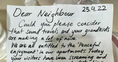 Neighbour sends note threatening police action on ‘screaming' grandchildren next door
