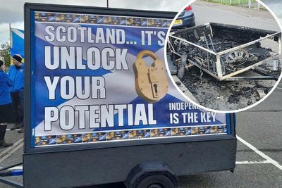 Independence activist's campaign trailer burned down outside his home