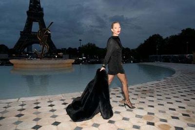 Kate Moss goes for full slinky glamour at the YSL show in Paris