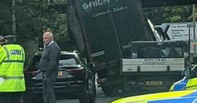 Edinburgh lorry crashes into bridge at busy roundabout triggering huge delays