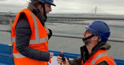 Loved up West Lothian couple get engaged 150ft up on top of the Forth Bridge