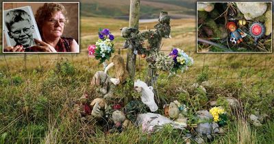 The memorial to a murdered boy and his grieving mother - battered by the elements, but still standing on the bleak moors