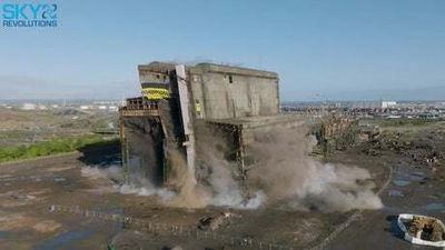 Steel plant is demolished in controlled explosion