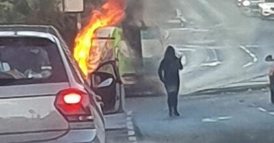 Vehicle bursts into flames on busy Glasgow road as emergency services rush to tackle blaze