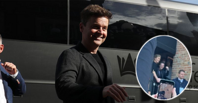 Amanda Staveley and Declan Donnelly celebrate with Newcastle supporters after Fulham win
