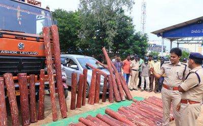 Red sanders logs worth ₹2 cr. seized, 8 persons nabbed in Chittoor in A.P.