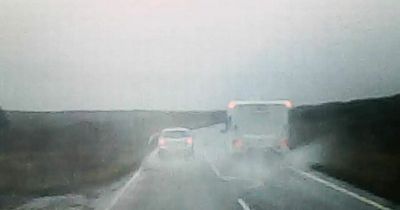 Heart-stopping footage shows moment reckless driver overtakes while towing caravan on A82