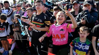 Penrith fans celebrate after second consecutive NRL grand final win by Panthers