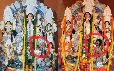 Row over Gandhiji’s lookalike as ‘Asur’ at Hindu Mahasabha’s Durga puja pandal in Kolkata