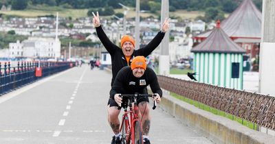 Radio stars PJ Gallagher and Jim McCabe prepare to cycle together for Jack and Jill Foundation