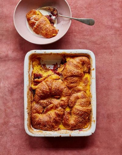 Pudding or breakfast? Thomasina Miers’ recipe for baked blackcurrant jam croissants and custard