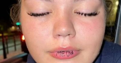 Woman left distraught after accidentally getting 'meow' tattooed on outside of lip instead of inside