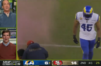 ManningCast hilariously broke down Bobby Wagner’s brutal hit on a streaking fan