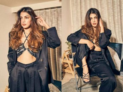 Rhea Chakraborty slays in black pantsuit
