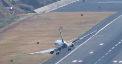 Moment Ryanair pilot performs remarkable 'horizontal' landing in strong winds