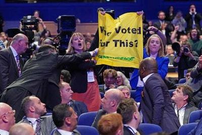 Greenpeace protesters disrupt Liz Truss speech at Tory Party conference