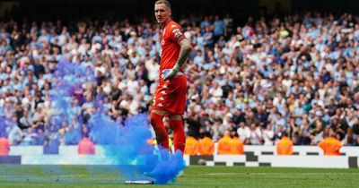 Man City fan banned from games for THREE YEARS after throwing flare on pitch during Premier League title decider