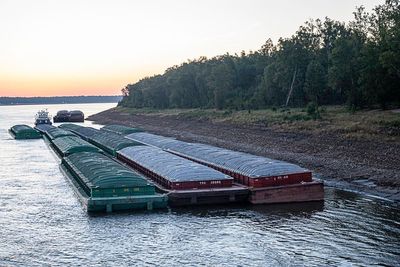 Barges grounded by low water halt Mississippi River traffic