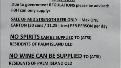 Pub apologises for refusing to sell wine and spirits to Indigenous customers from Palm Island