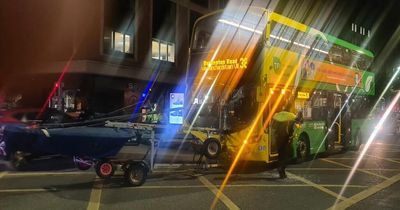 Dublin Bus and boat crash on busy city centre street