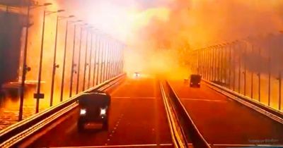 Terrifying footage shows Russian bridge to Crimea hit by huge 'truck bomb' explosion