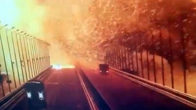 Fireball damages bridge linking Russia and Crimea