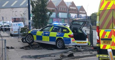 Update issued after police car smashed through railings and mounted pavement