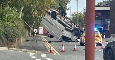 Suspected drug-driver arrested after police chase ends with van on its roof behind shopping centre