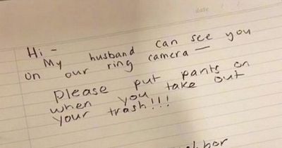 Unimpressed neighbour sends shaming note to woman after spotting her take out bins